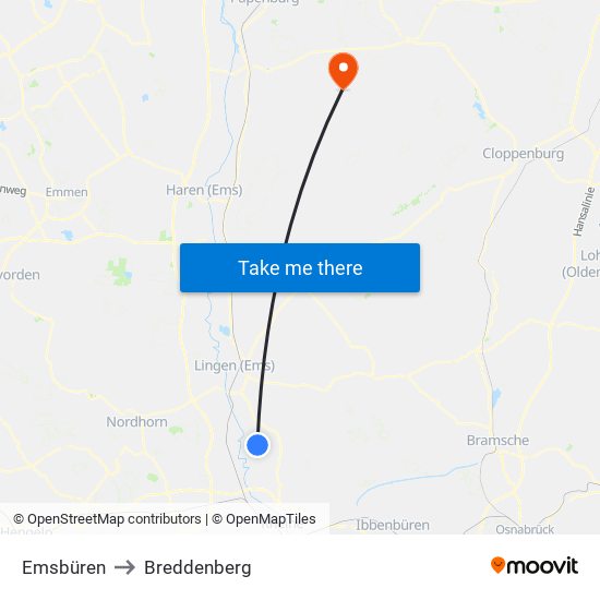 Emsbüren to Breddenberg map