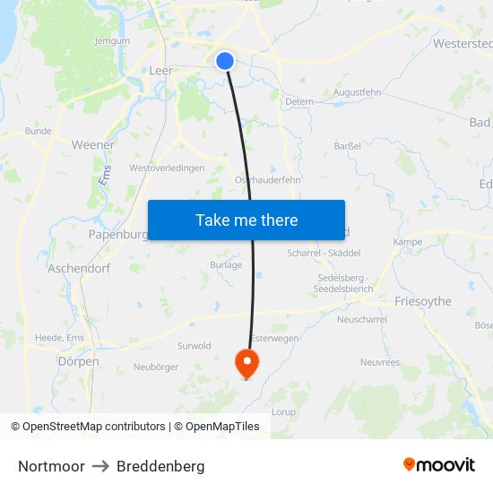 Nortmoor to Breddenberg map