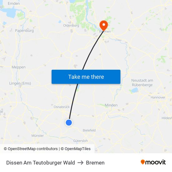 Dissen Am Teutoburger Wald to Bremen map