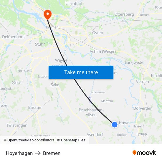 Hoyerhagen to Bremen map