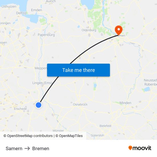 Samern to Bremen map