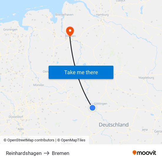 Reinhardshagen to Bremen map