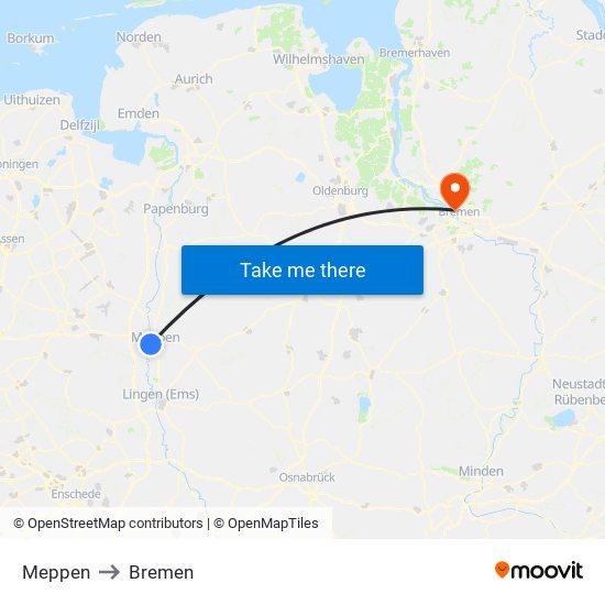 Meppen to Bremen map