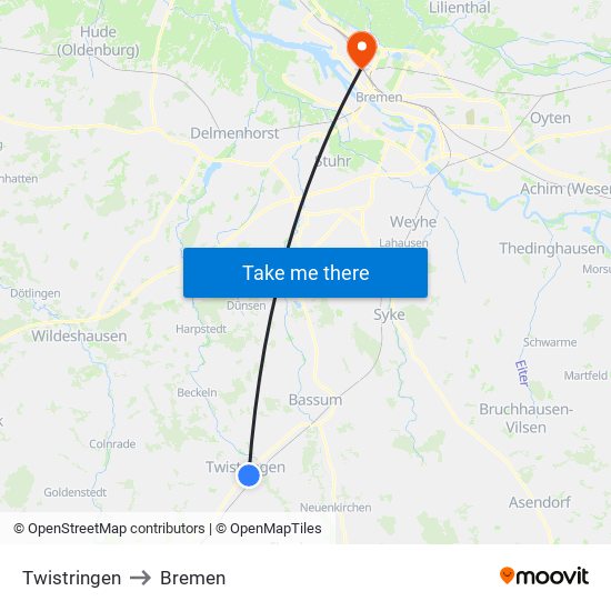 Twistringen to Bremen map