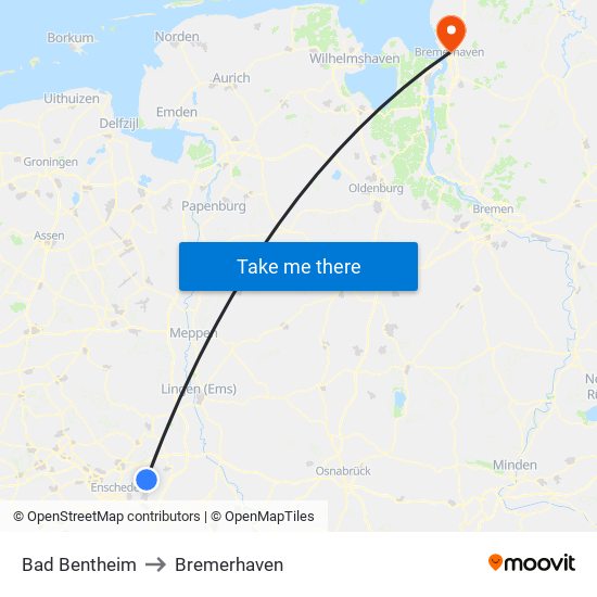 Bad Bentheim to Bremerhaven map
