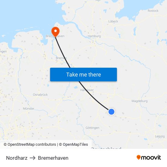 Nordharz to Bremerhaven map