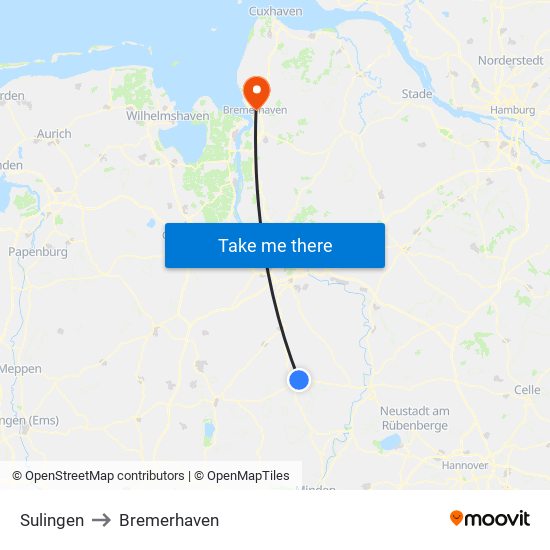 Sulingen to Bremerhaven map