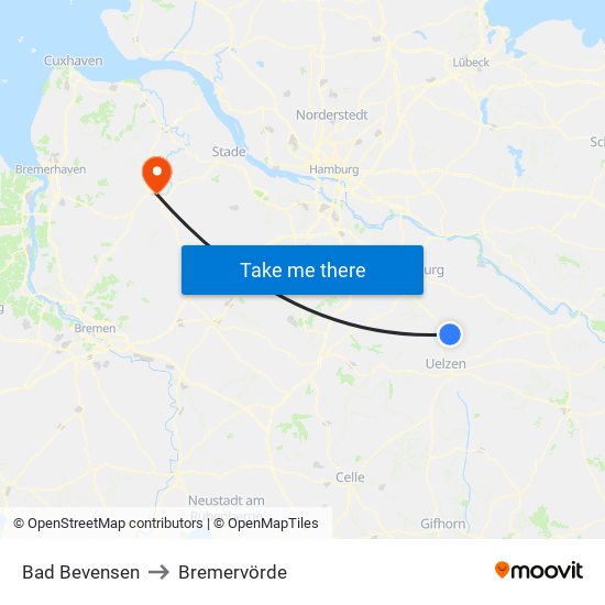 Bad Bevensen to Bremervörde map