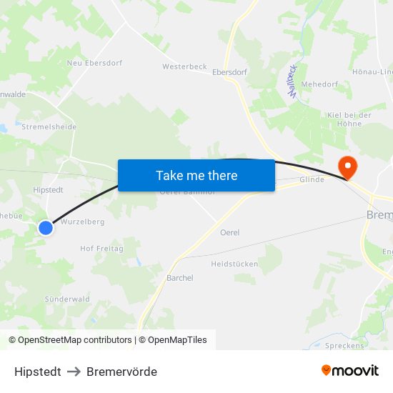 Hipstedt to Bremervörde map