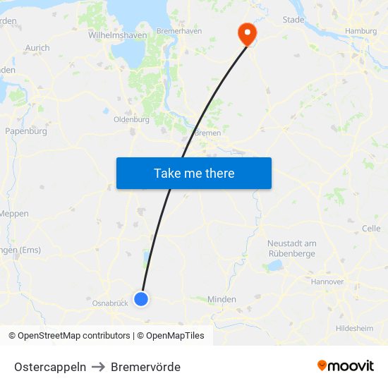 Ostercappeln to Bremervörde map