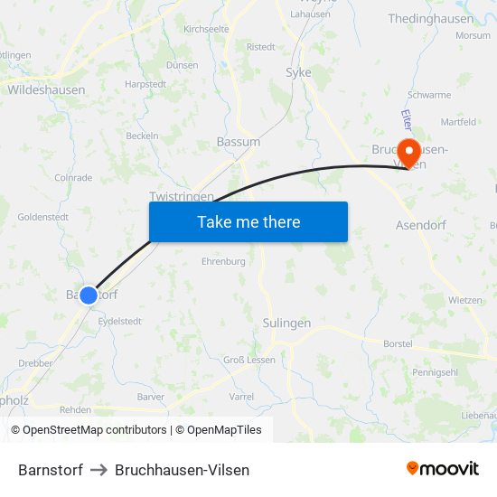 Barnstorf to Bruchhausen-Vilsen map