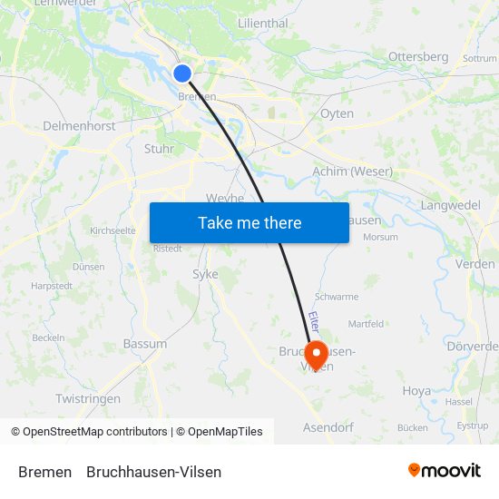 Bremen to Bruchhausen-Vilsen map