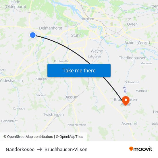 Ganderkesee to Bruchhausen-Vilsen map