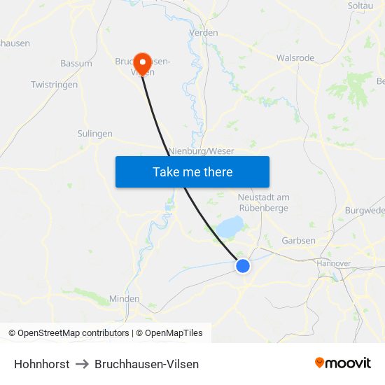 Hohnhorst to Bruchhausen-Vilsen map