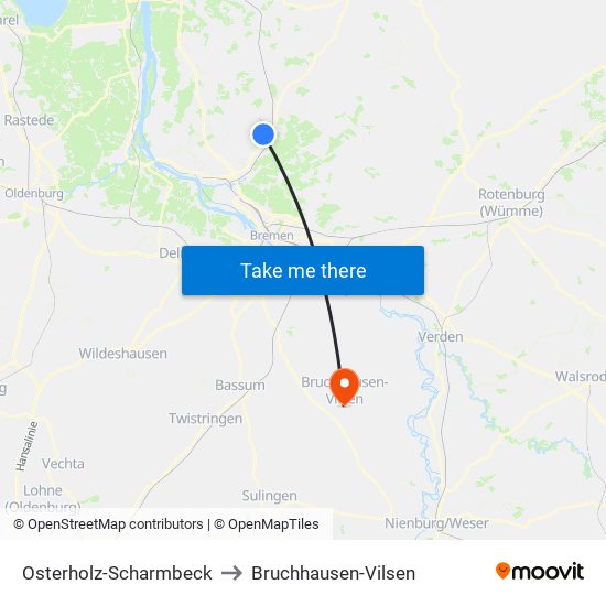 Osterholz-Scharmbeck to Bruchhausen-Vilsen map