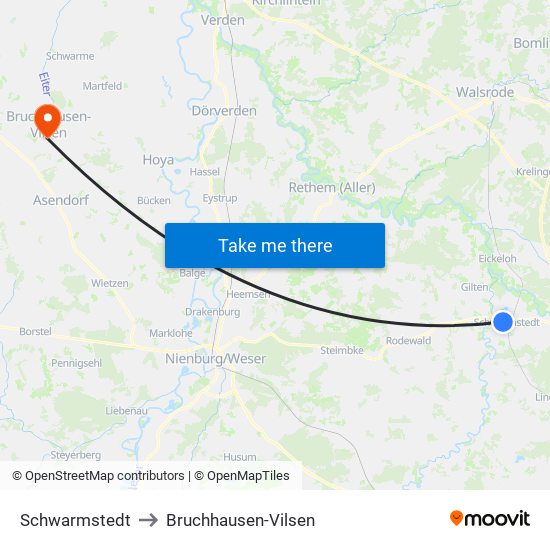 Schwarmstedt to Bruchhausen-Vilsen map