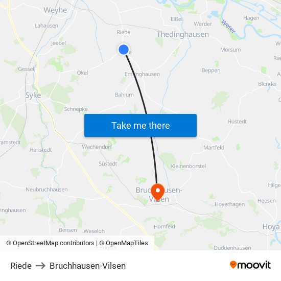 Riede to Bruchhausen-Vilsen map