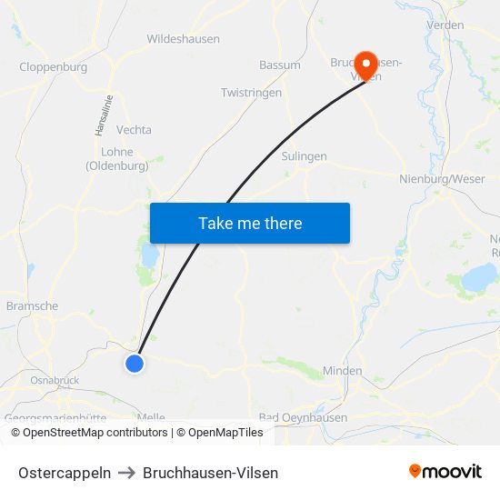 Ostercappeln to Bruchhausen-Vilsen map