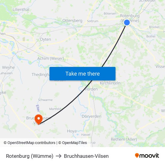 Rotenburg (Wümme) to Bruchhausen-Vilsen map