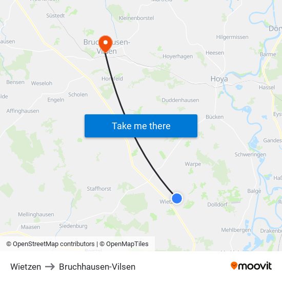 Wietzen to Bruchhausen-Vilsen map