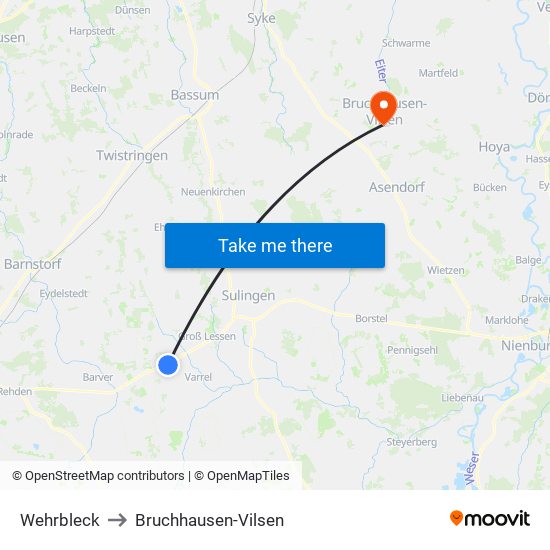 Wehrbleck to Bruchhausen-Vilsen map