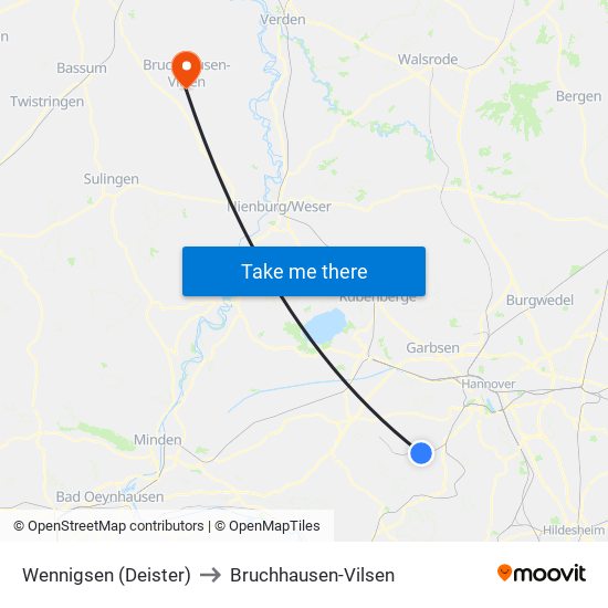 Wennigsen (Deister) to Bruchhausen-Vilsen map