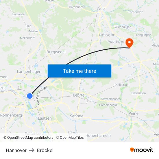 Hannover to Bröckel map