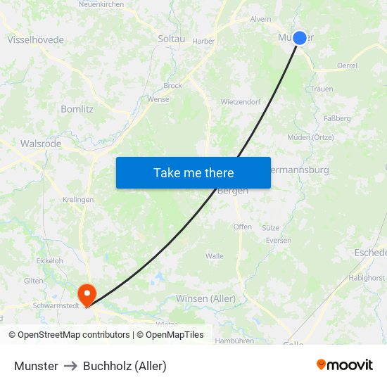 Munster to Buchholz (Aller) map