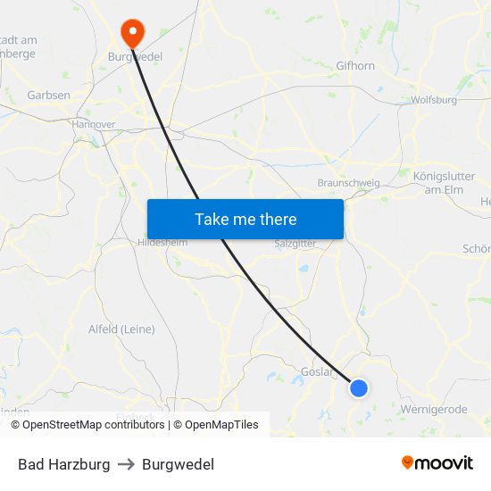 Bad Harzburg to Burgwedel map