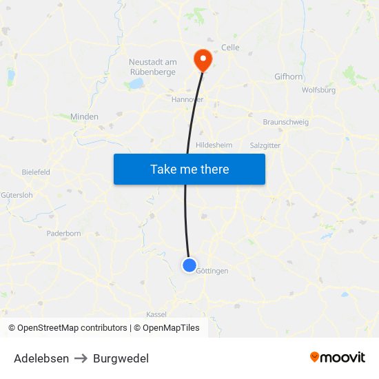 Adelebsen to Burgwedel map