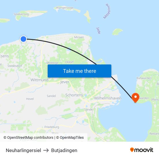 Neuharlingersiel to Butjadingen map