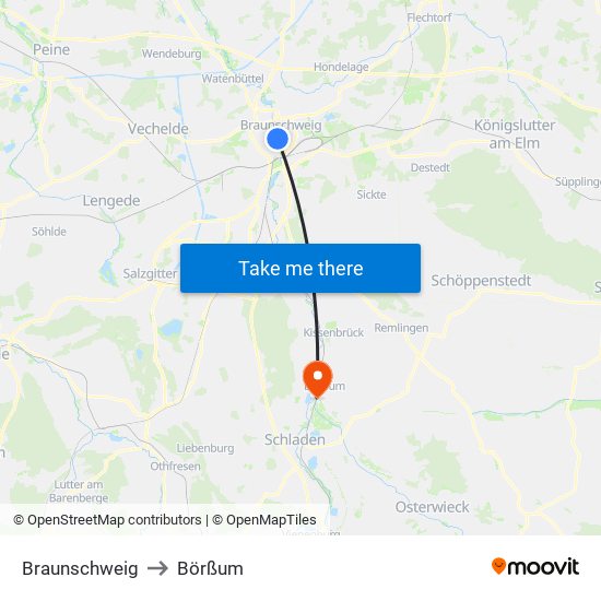 Braunschweig to Börßum map