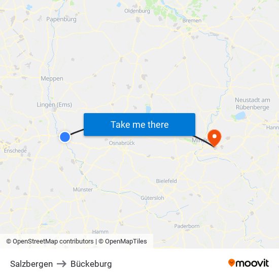 Salzbergen to Bückeburg map