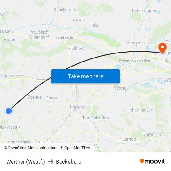 Werther (Westf.) to Bückeburg map