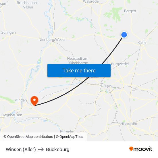 Winsen (Aller) to Bückeburg map