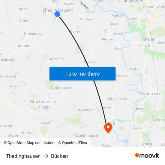 Thedinghausen to Bücken map