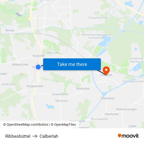 Ribbesbüttel to Calberlah map