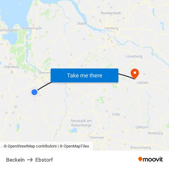 Beckeln to Ebstorf map