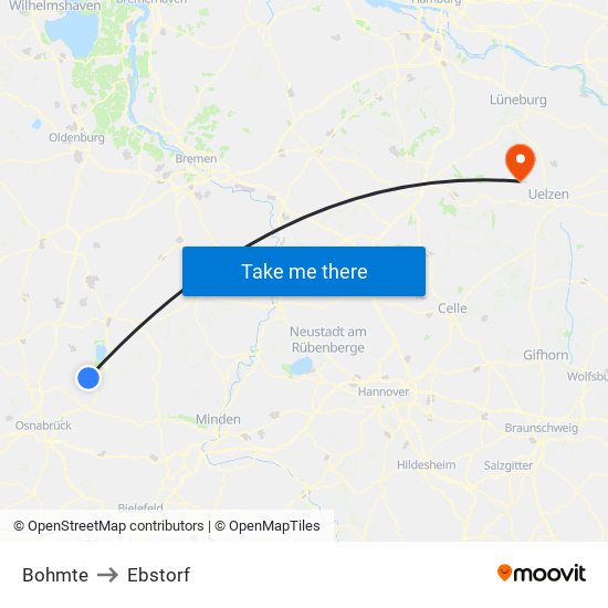 Bohmte to Ebstorf map