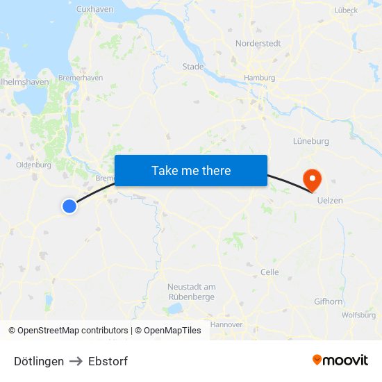 Dötlingen to Ebstorf map