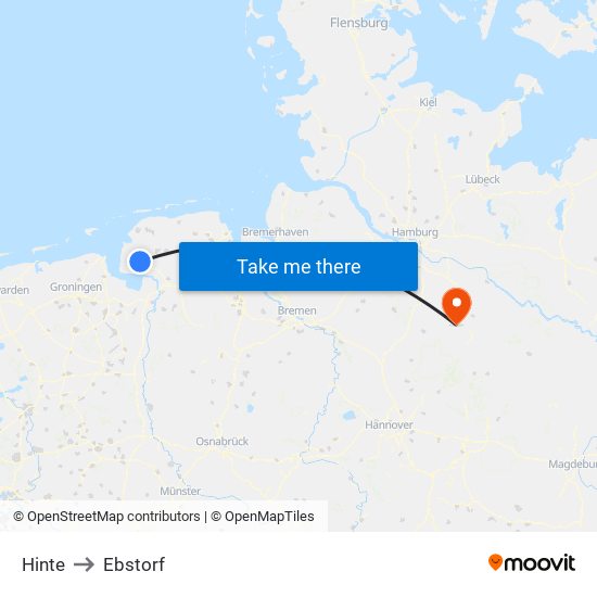 Hinte to Ebstorf map