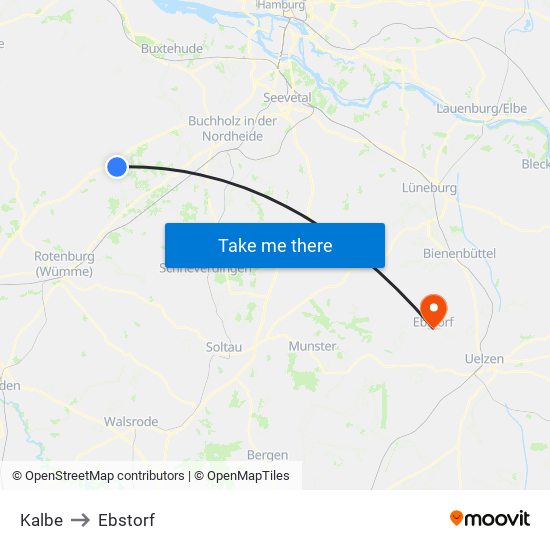 Kalbe to Ebstorf map