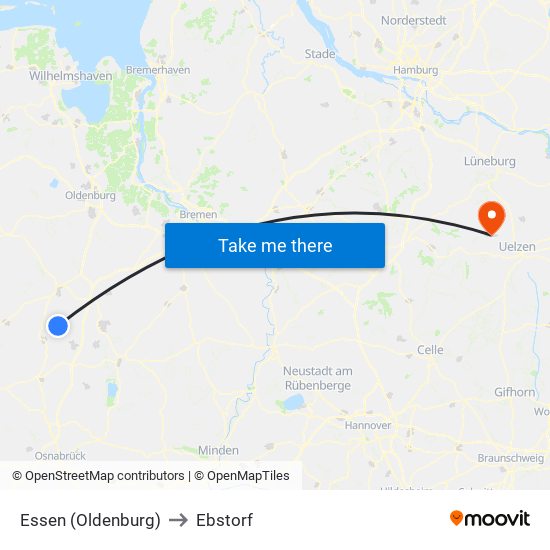 Essen (Oldenburg) to Ebstorf map