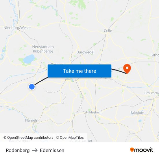 Rodenberg to Edemissen map