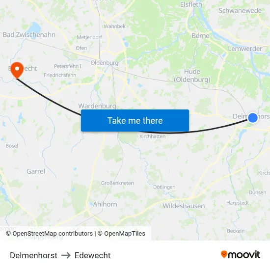Delmenhorst to Edewecht map