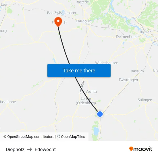 Diepholz to Edewecht map