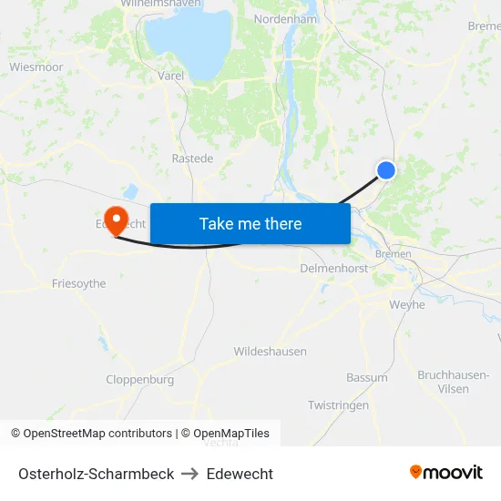 Osterholz-Scharmbeck to Edewecht map