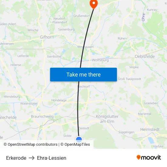 Erkerode to Ehra-Lessien map