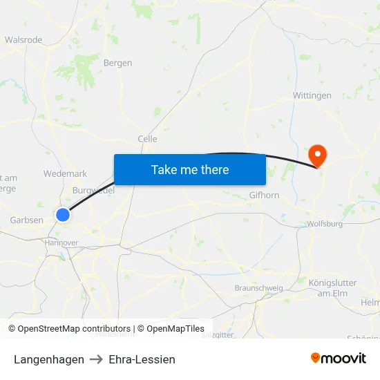 Langenhagen to Ehra-Lessien map