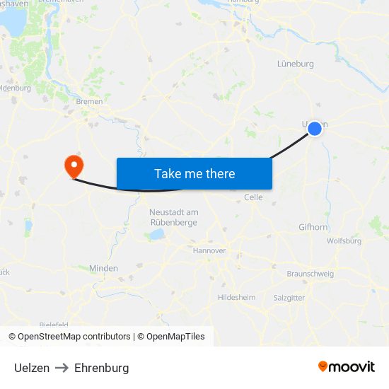 Uelzen to Ehrenburg map